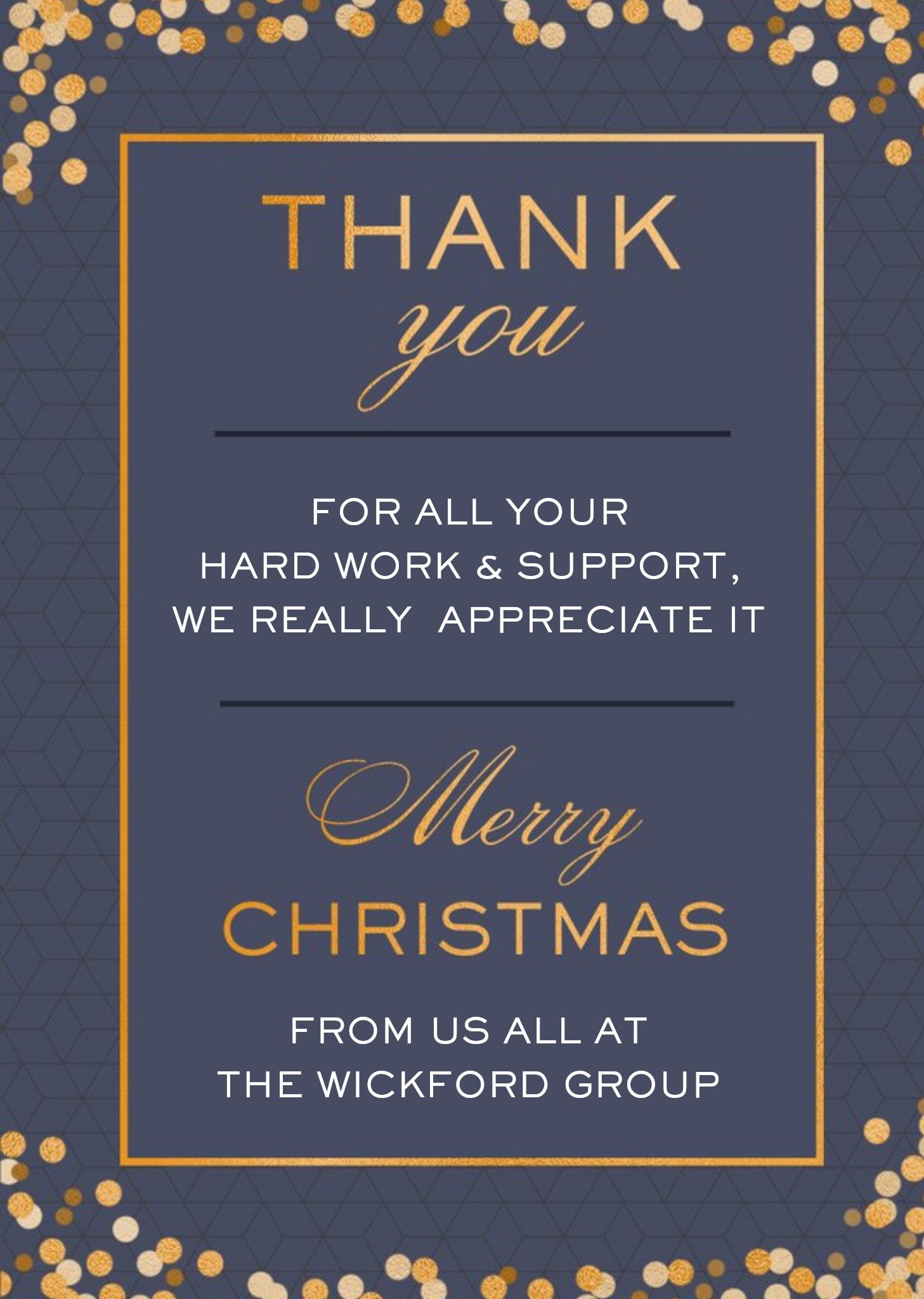 Moonpig Geometric Pattern Foil Corporate Christmas Thank You Card Ecard