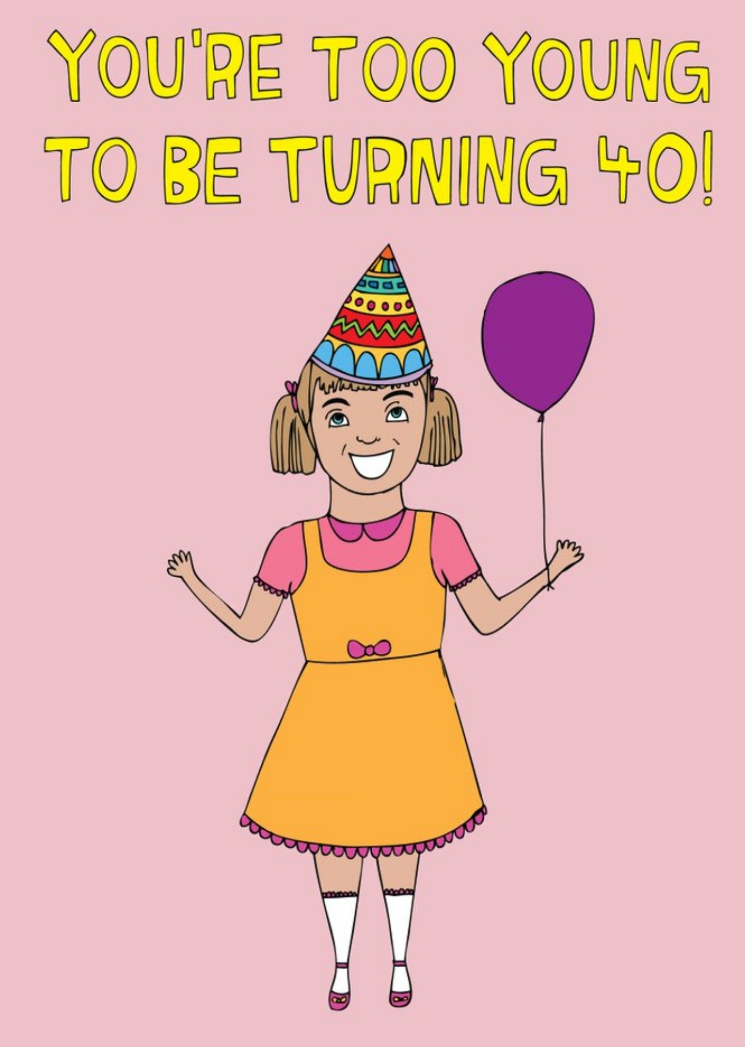 Fun Illustration Of A Girl With A Balloon 40th Birthday Card Ecard