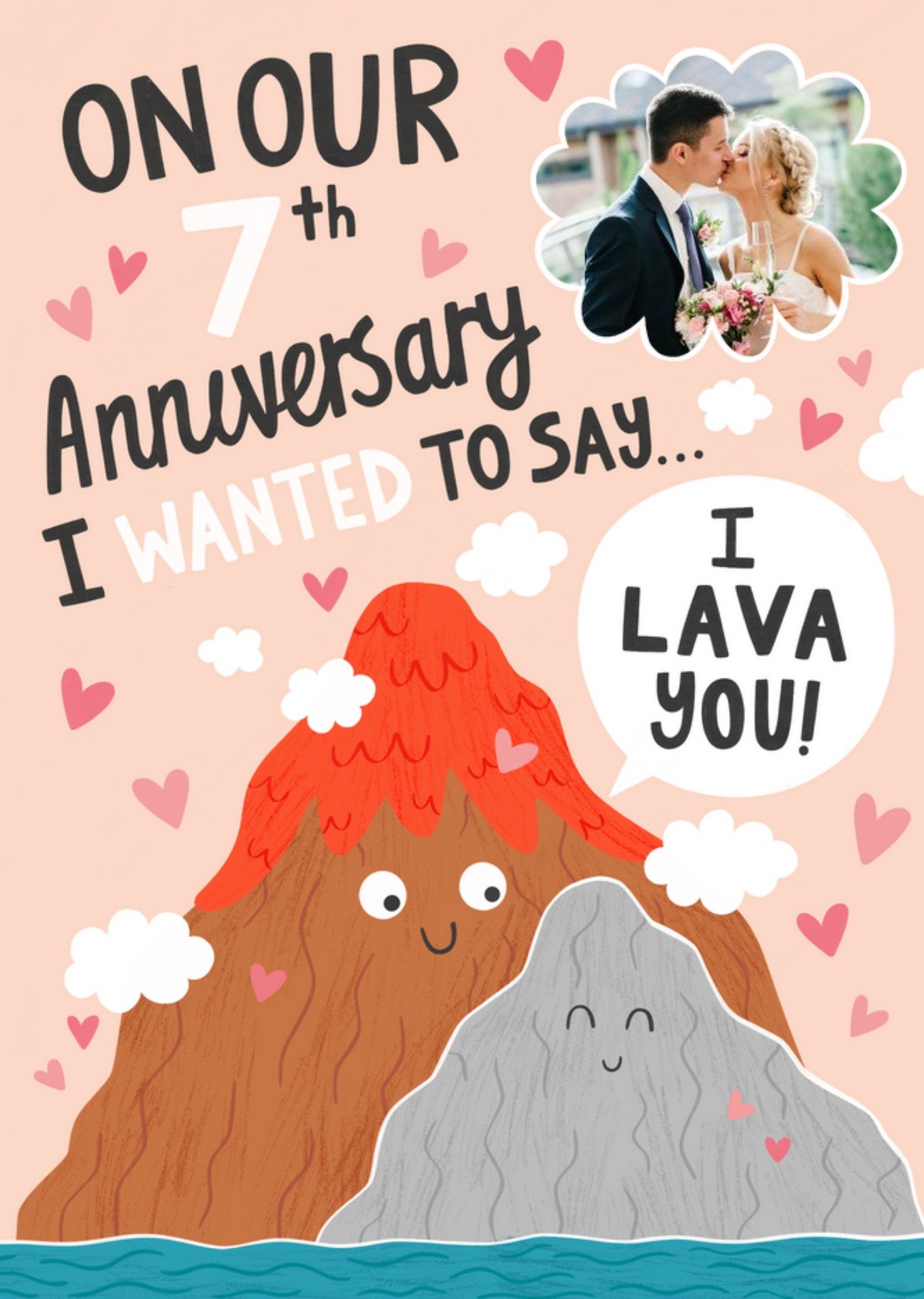 Cute Volcano 7th Year Anniversary Photo Upload Card