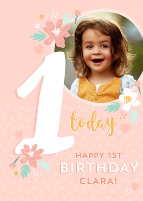 Cute Photo upload 1st Birthday Card