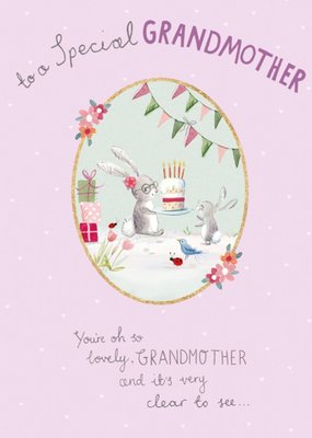 Cute Bunny Illustrations To A Special Grandmother Birthday Card