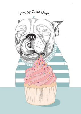 Modern Cute Dog Illustration Happy Cake Day Birthday Card