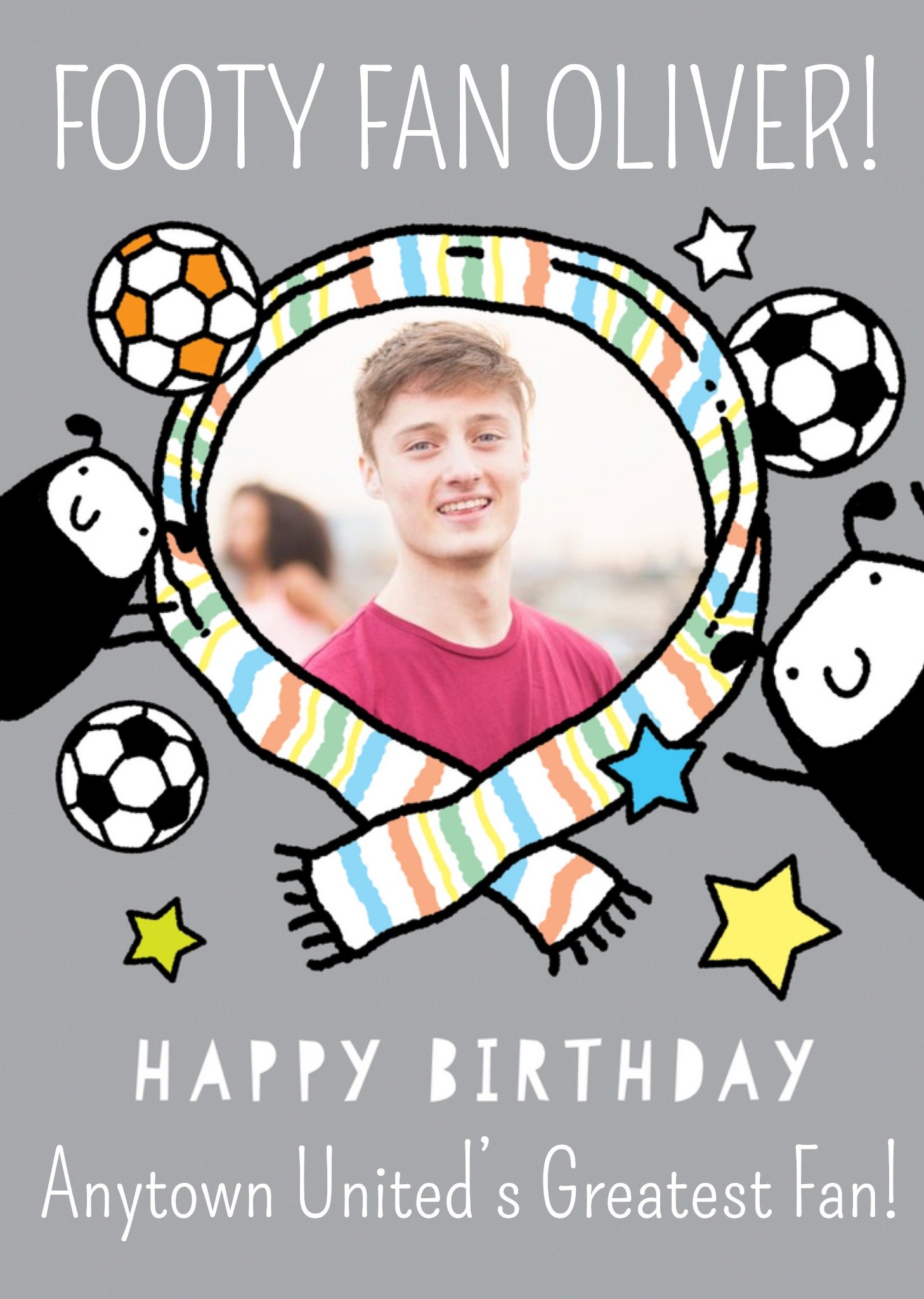 Fun Illustrative Footy Fan Photo Upload Birthday Card Ecard