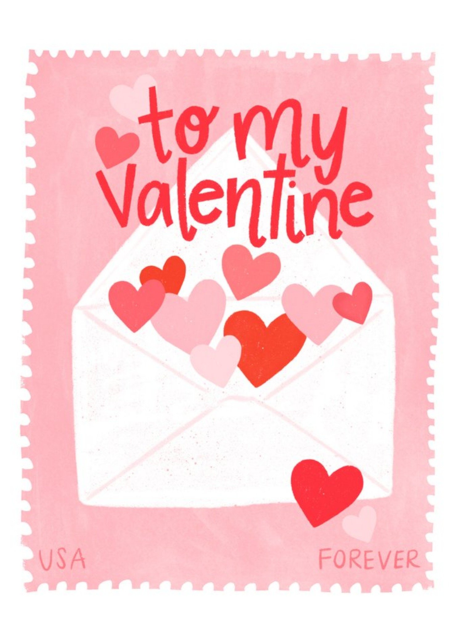 Moonpig To My Valentine Letter And Hearts Stamp Card, Large