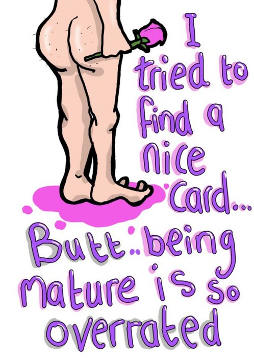 Illustration Of A Naked Man Showing His Butt And Holding A Rose Cheeky Pun Valentine's Day Card