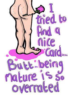 Illustration Of A Naked Man Showing His Butt And Holding A Rose Cheeky Pun Valentine's Day Card