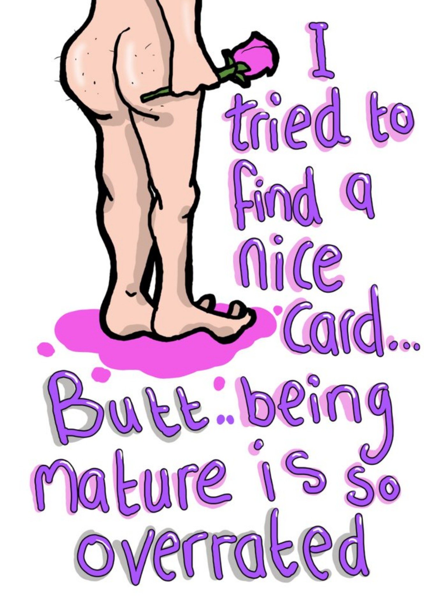 Moonpig Illustration Of A Naked Man Showing His Butt And Holding A Rose Cheeky Pun Valentine's Day C