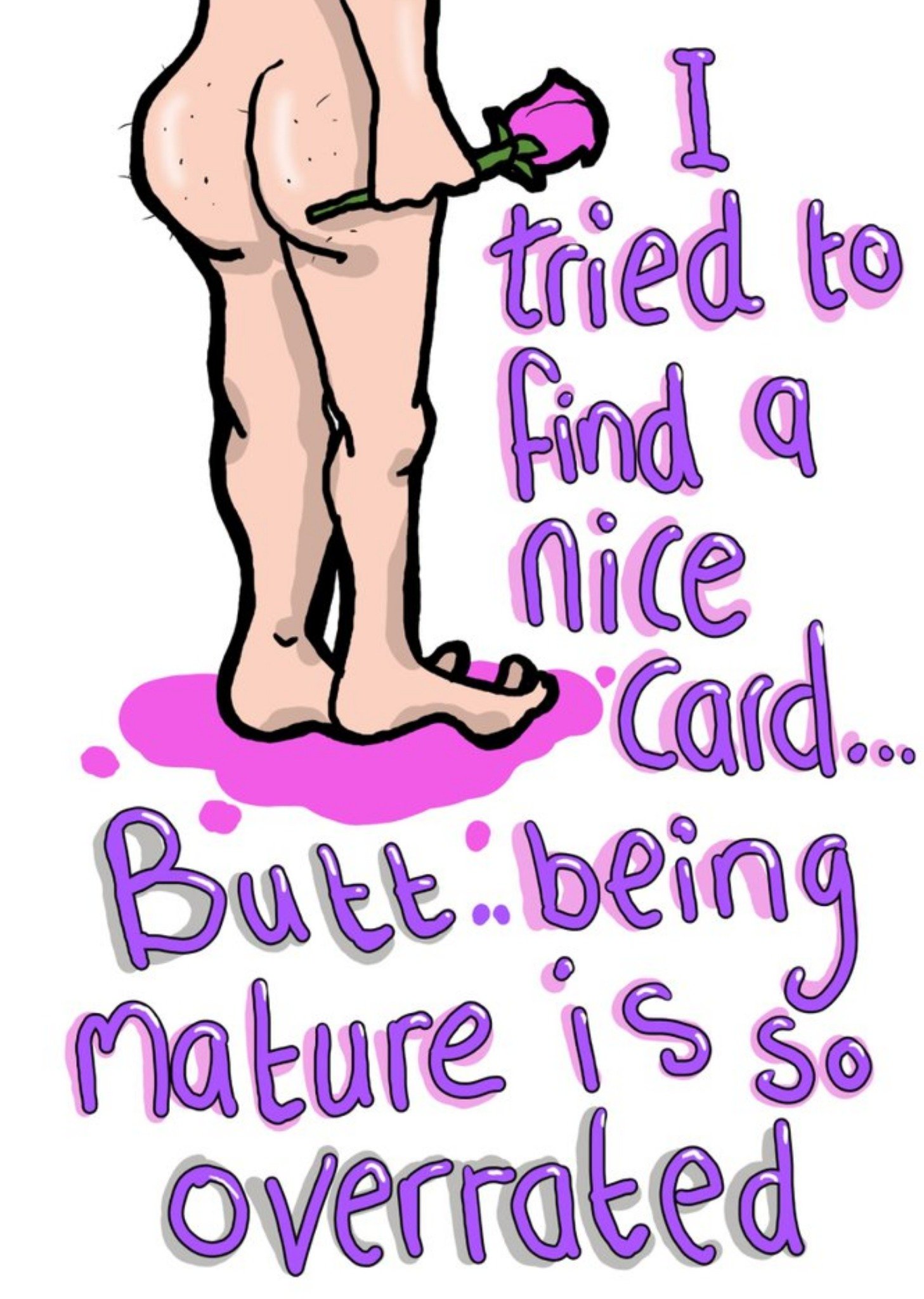 Illustration Of A Naked Man Showing His Butt And Holding A Rose Cheeky Pun Valentine's Day Card Ecard