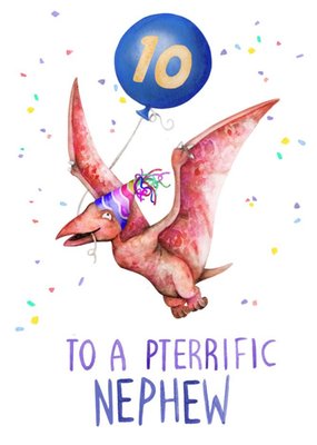Cute Pterodactyl 10th Birthday Card
