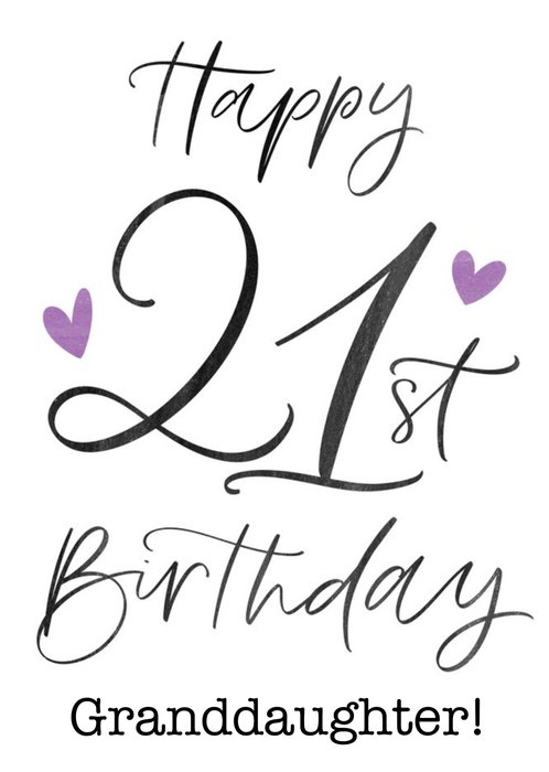 Typographic Calligraphy Granddaughter 21st Birthday Card