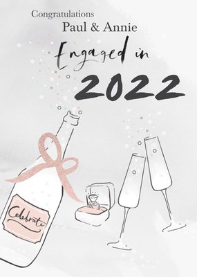 Illustration Of A Bottle Of Wine Glasses And An Engagement Ring Engagement Card