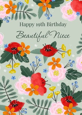 Okey Dokey Illustrated Floral Beautiful Niece 19th Birthday Card