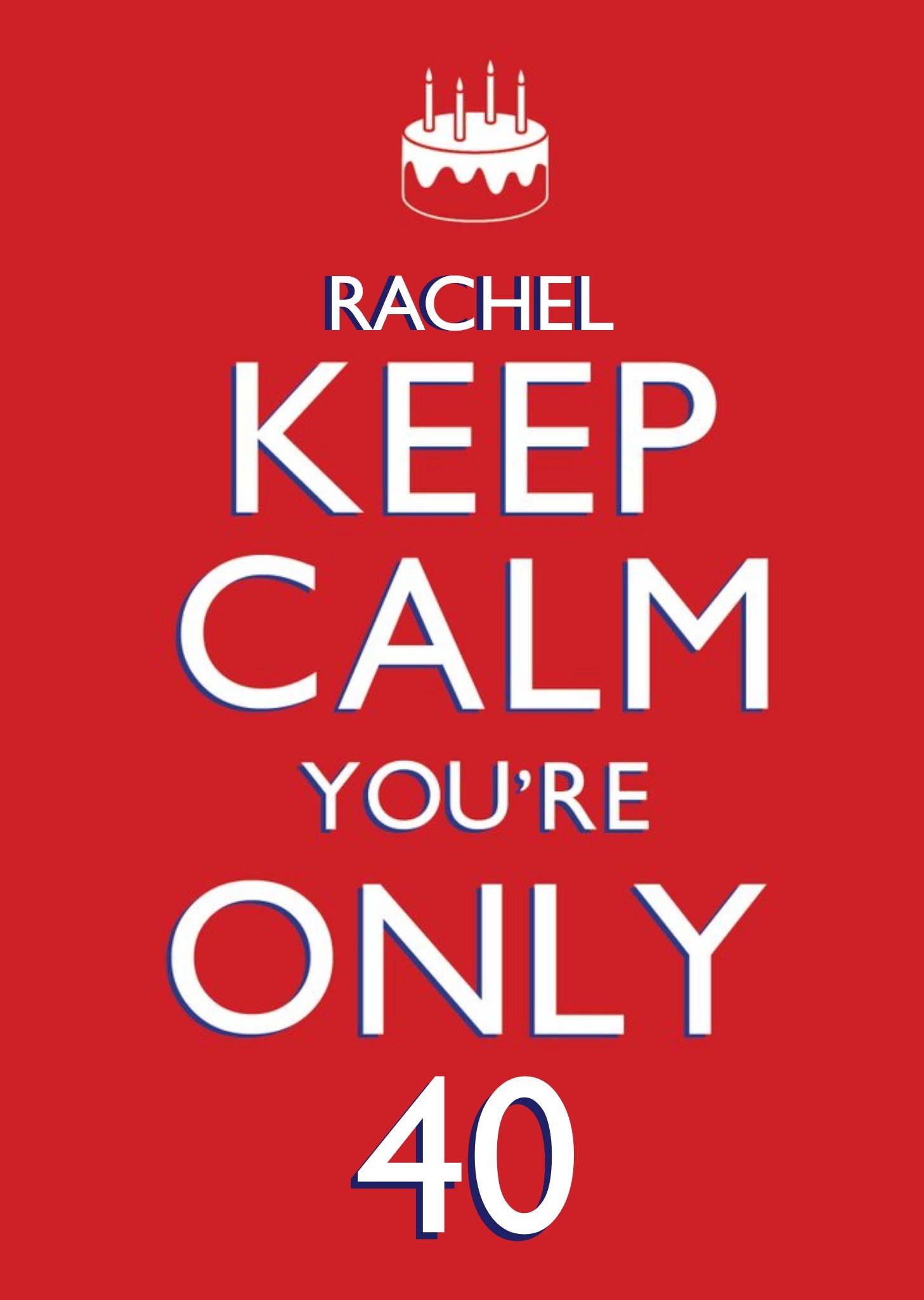 Moonpig Red Keep Calm Personalised 40th Birthday Card, Large