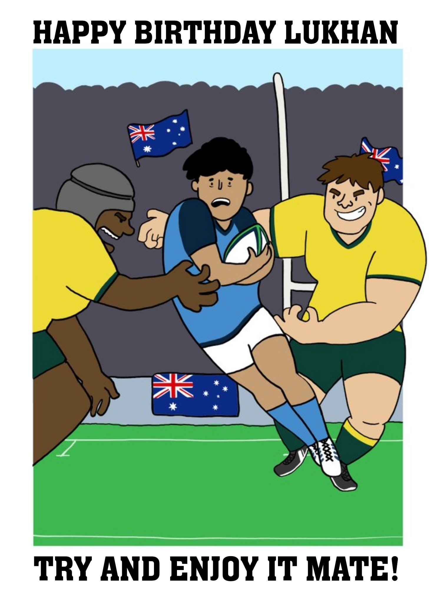 Moonpig Funny Australian Australia Rugby Team Birthday Card Try And Enjoy It Mate, Large