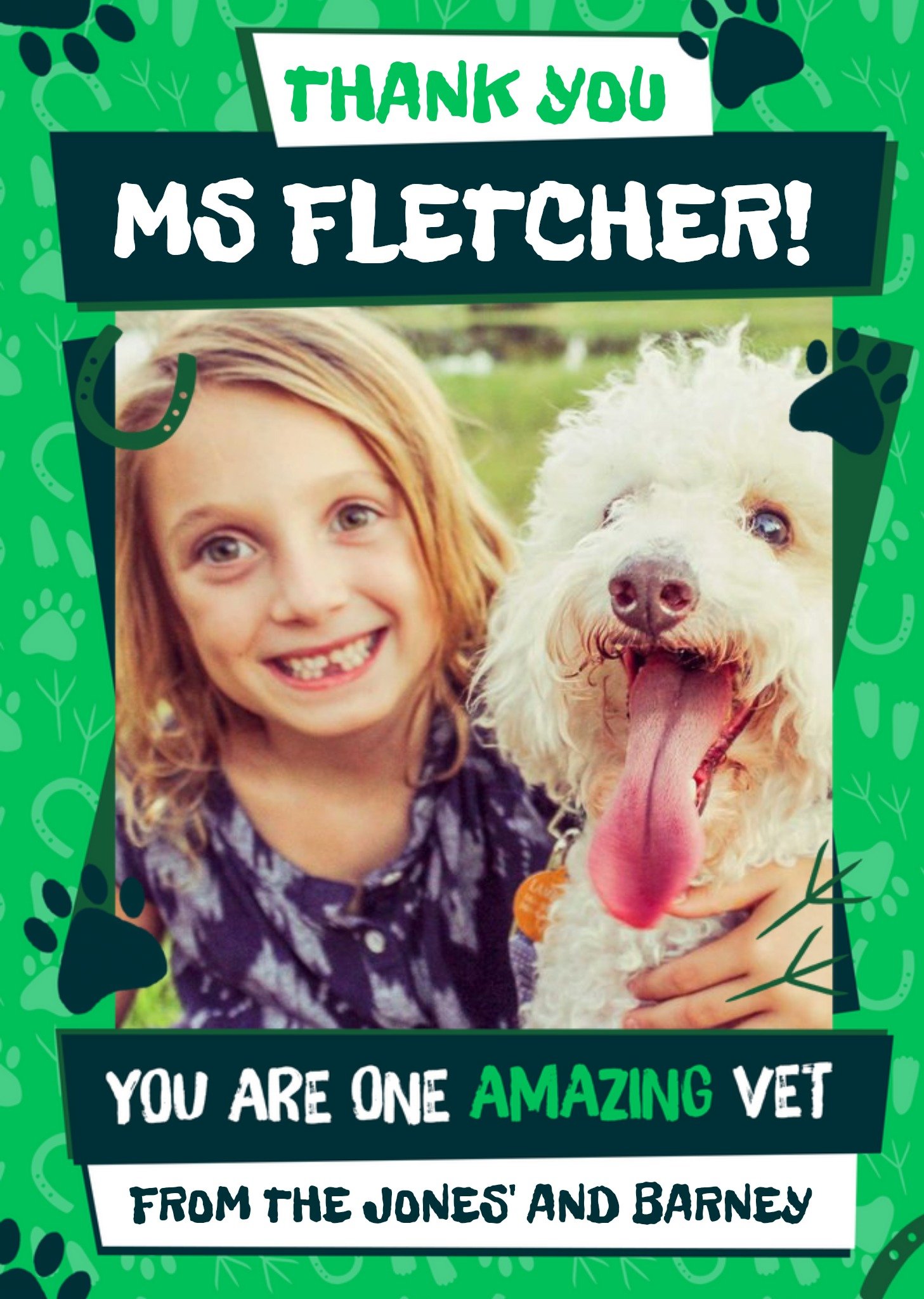 Picture Frame On A Green Animal Themed Background One Amazing Vet Photo Upload Thank You Card Ecard