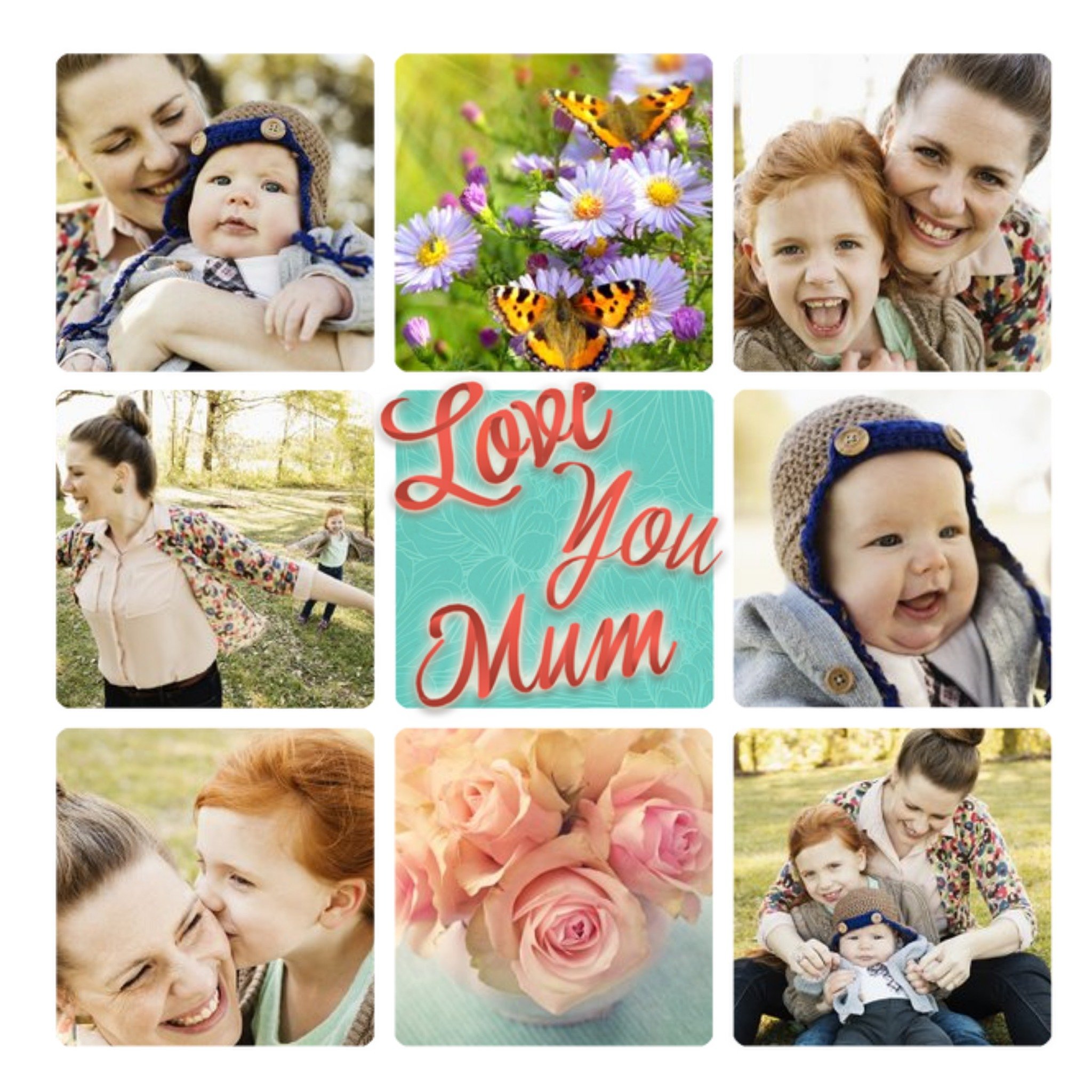 Love You Mum Personalised Multi Photo Greetings Card, Square