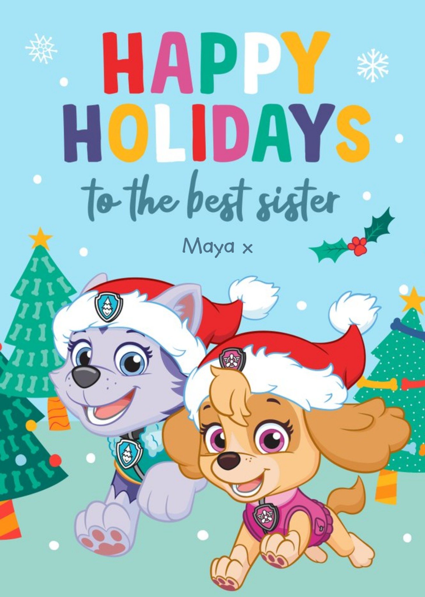 Paw Patrol Skye And Everest Happy Holidays Sister Card, Large