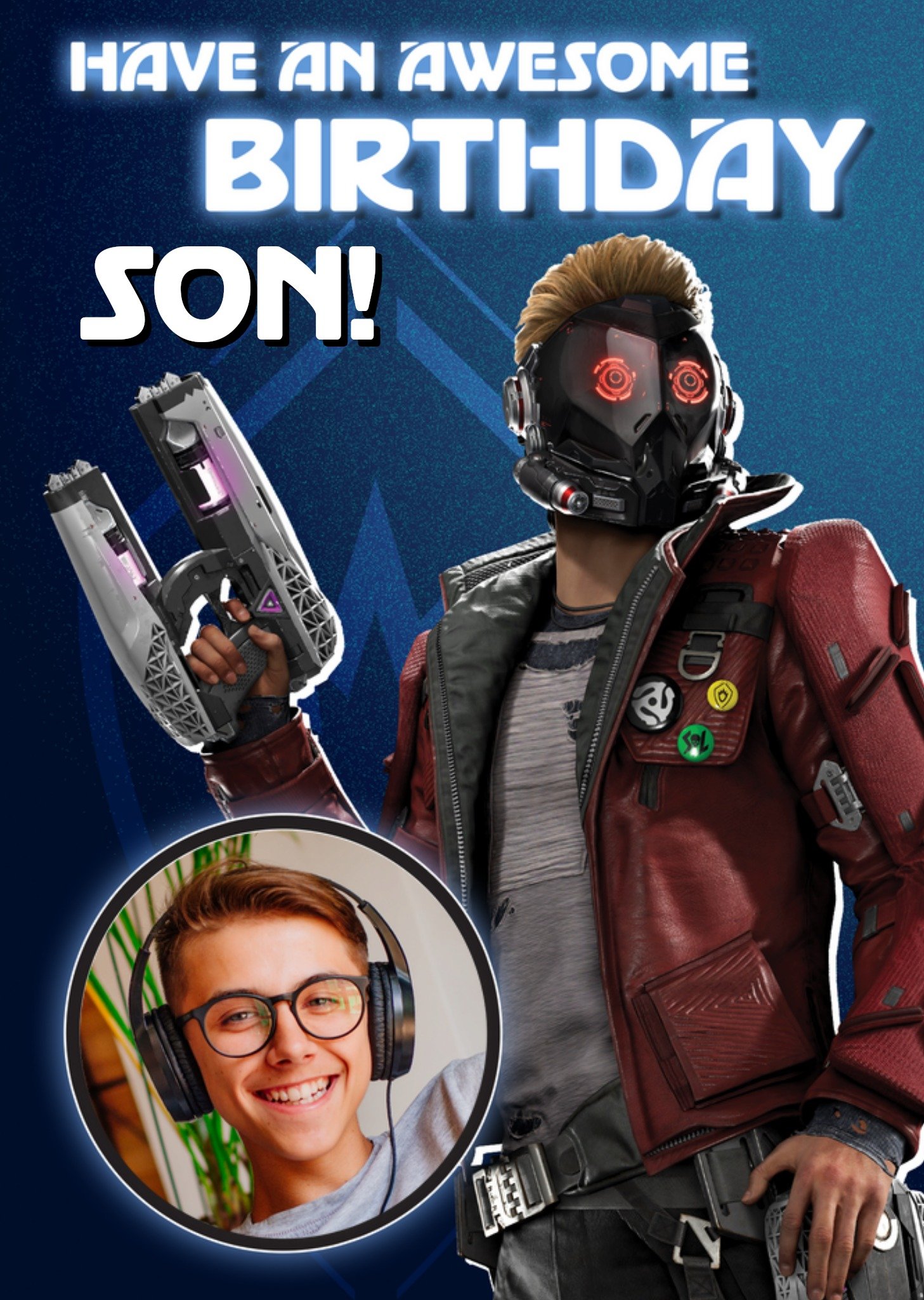Marvel Guardians Of The Galaxy Awesome Birthday Son Photo Upload Birthday Card, Large