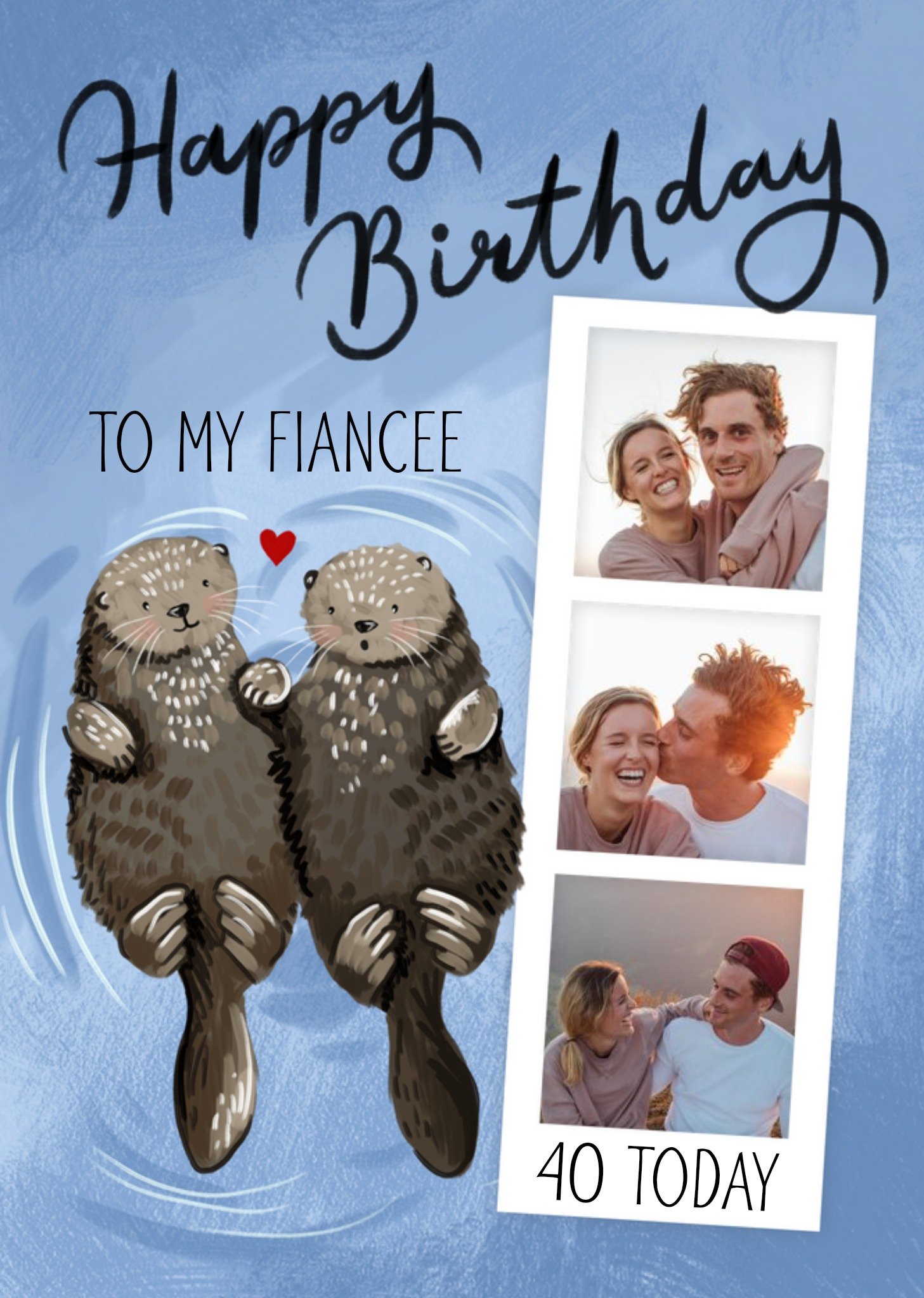 Okey Dokey Design Okey Dokey Illustrated Otters Happy 40th Birthday Fiancee Photo Upload Card, Large