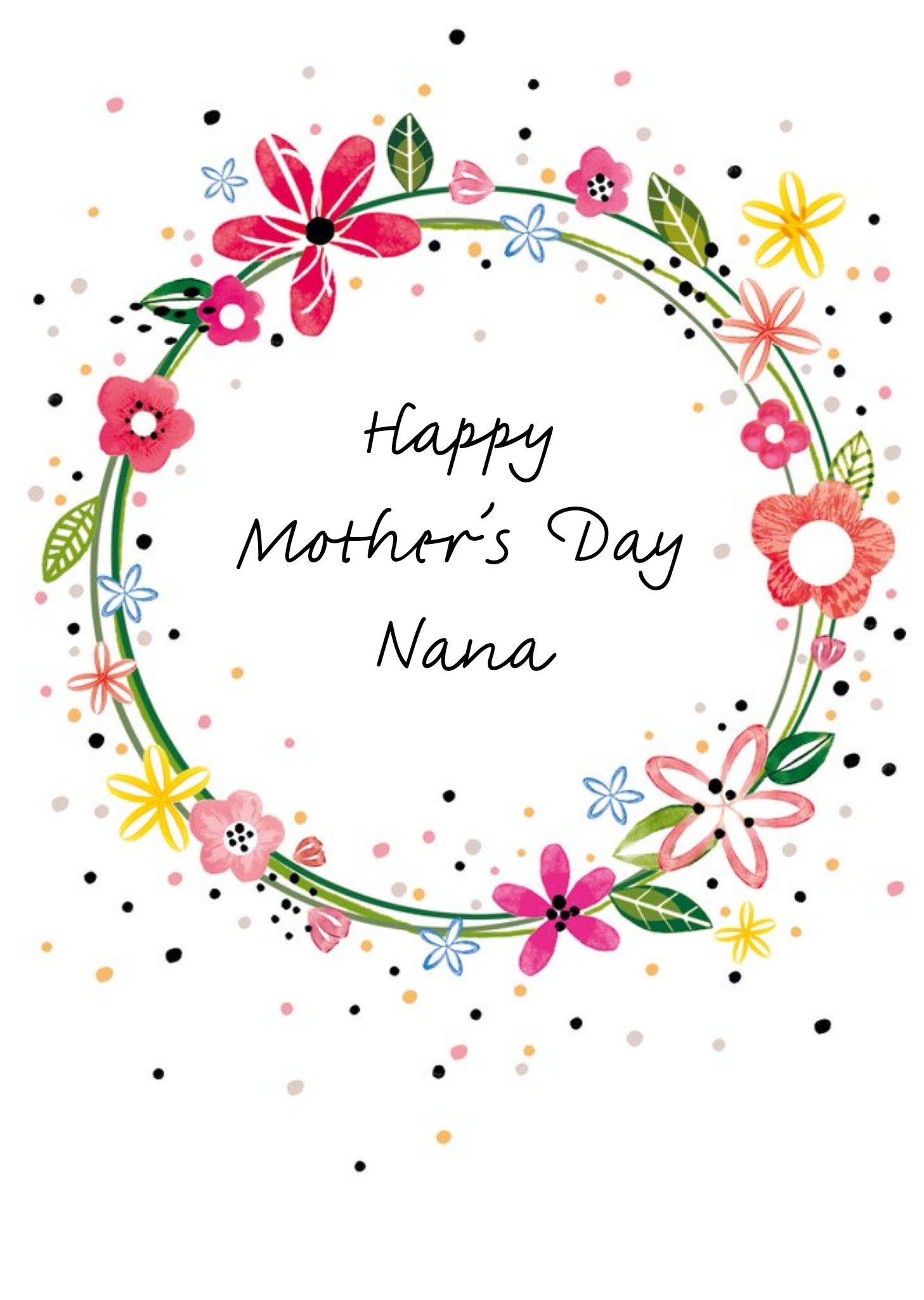 Moonpig Floral Wreath Personalised Mother's Day Nana Card, Large