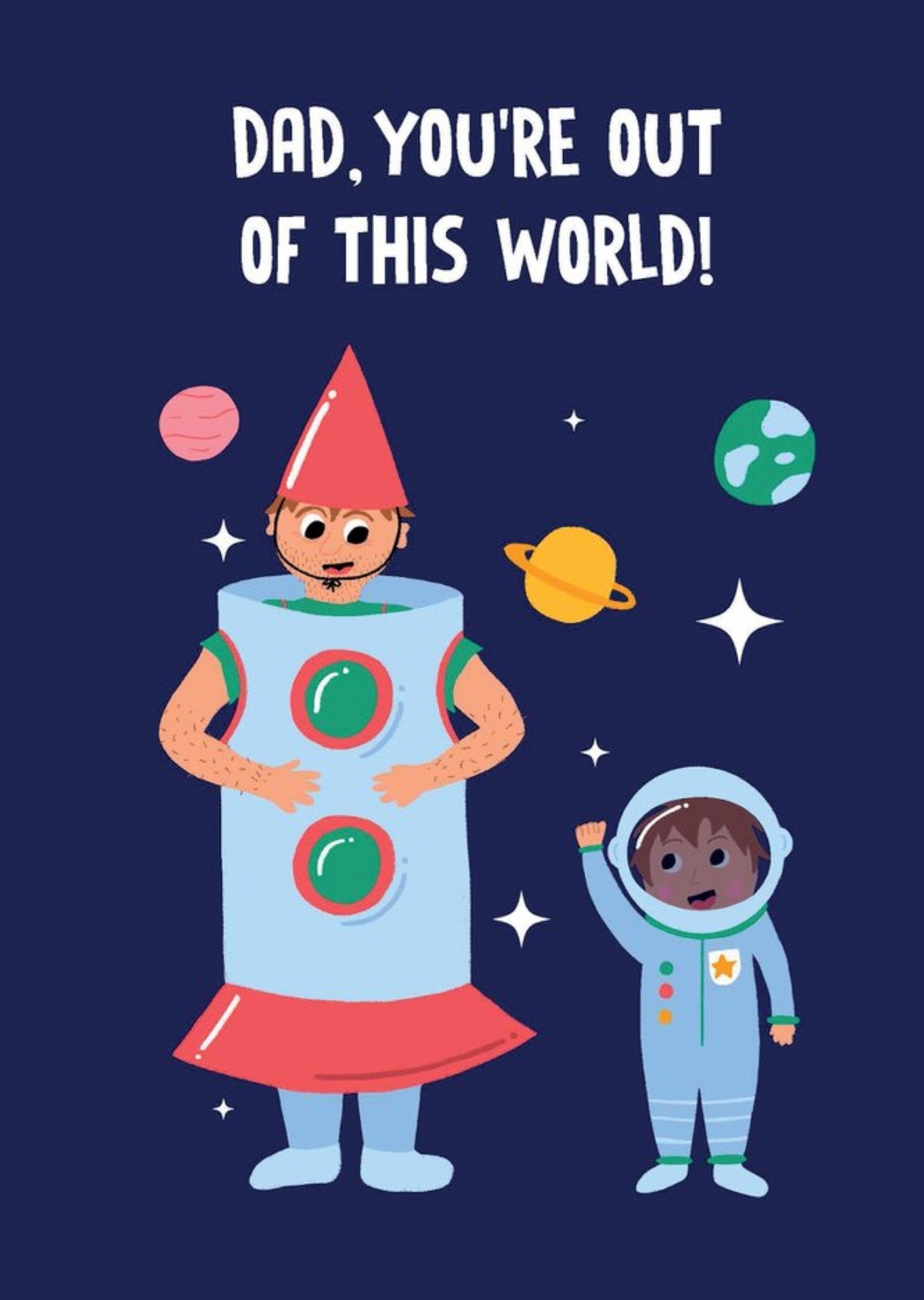 Moonpig Lucy Maggie Cute Illustration Dad You're Out Of This World Father's Day Card Ecard