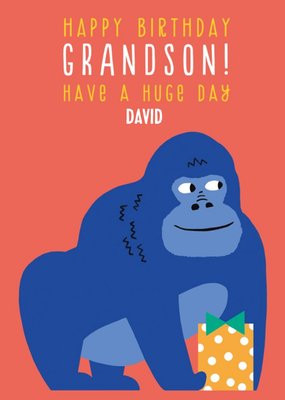 Illustration Of A Gorilla With A Present Grandson's Birthday Card