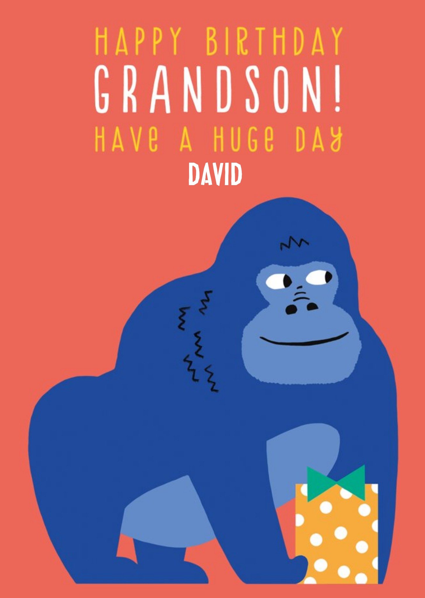 Moonpig Illustration Of A Gorilla With A Present Grandson's Birthday Card, Large