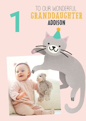 Cute photo upload illustrative Cat Granddaughter Birthday Card  