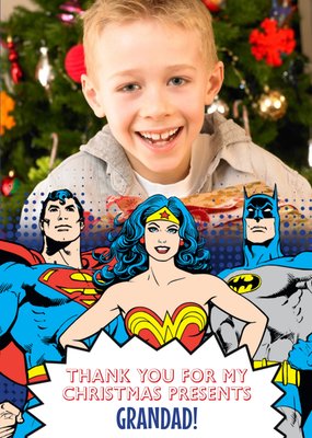 Superman Wonderwoman Batman Personalised Thank You Christmas Card For Grandad