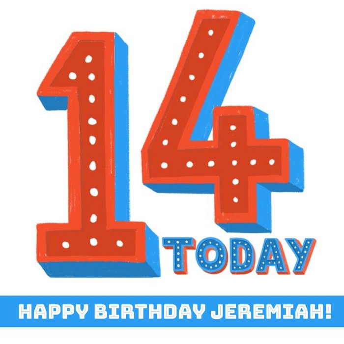 Modern Typographic 14 Today Birthday Card