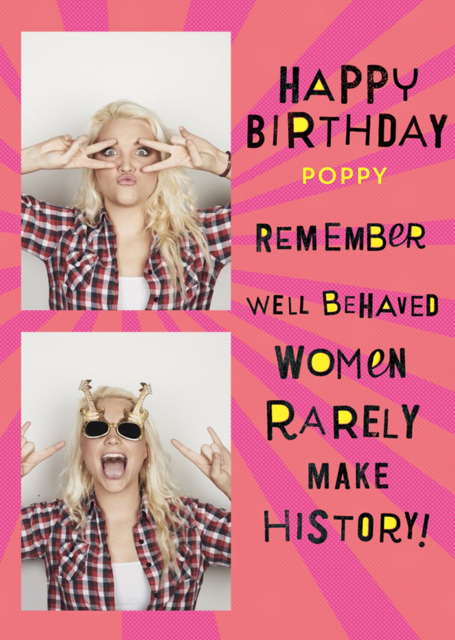 Moonpig Double Photo Upload Funny Pink Birthday Card, Large