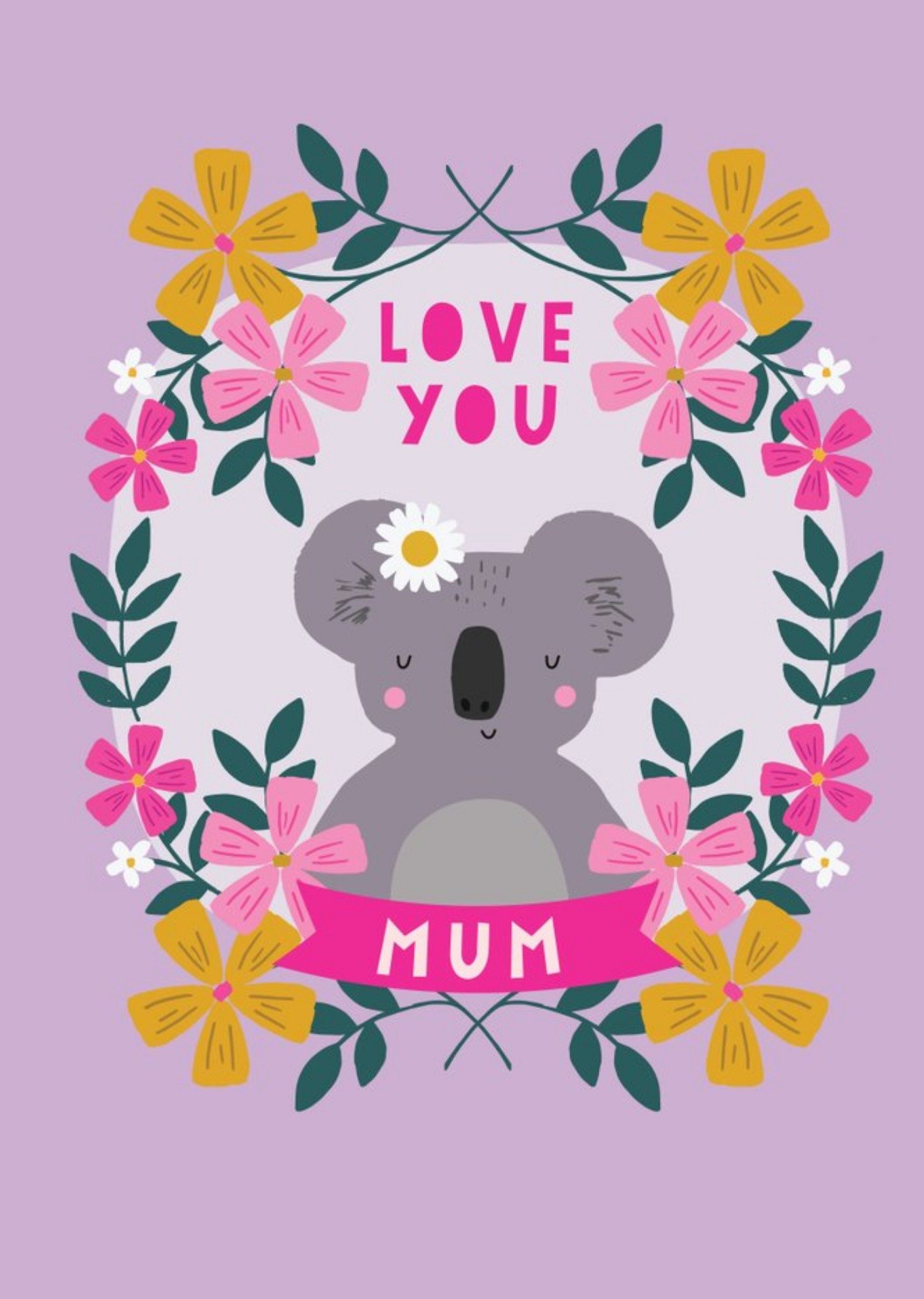 Cute Illustrated Floral Koala Love You Mum Card Ecard