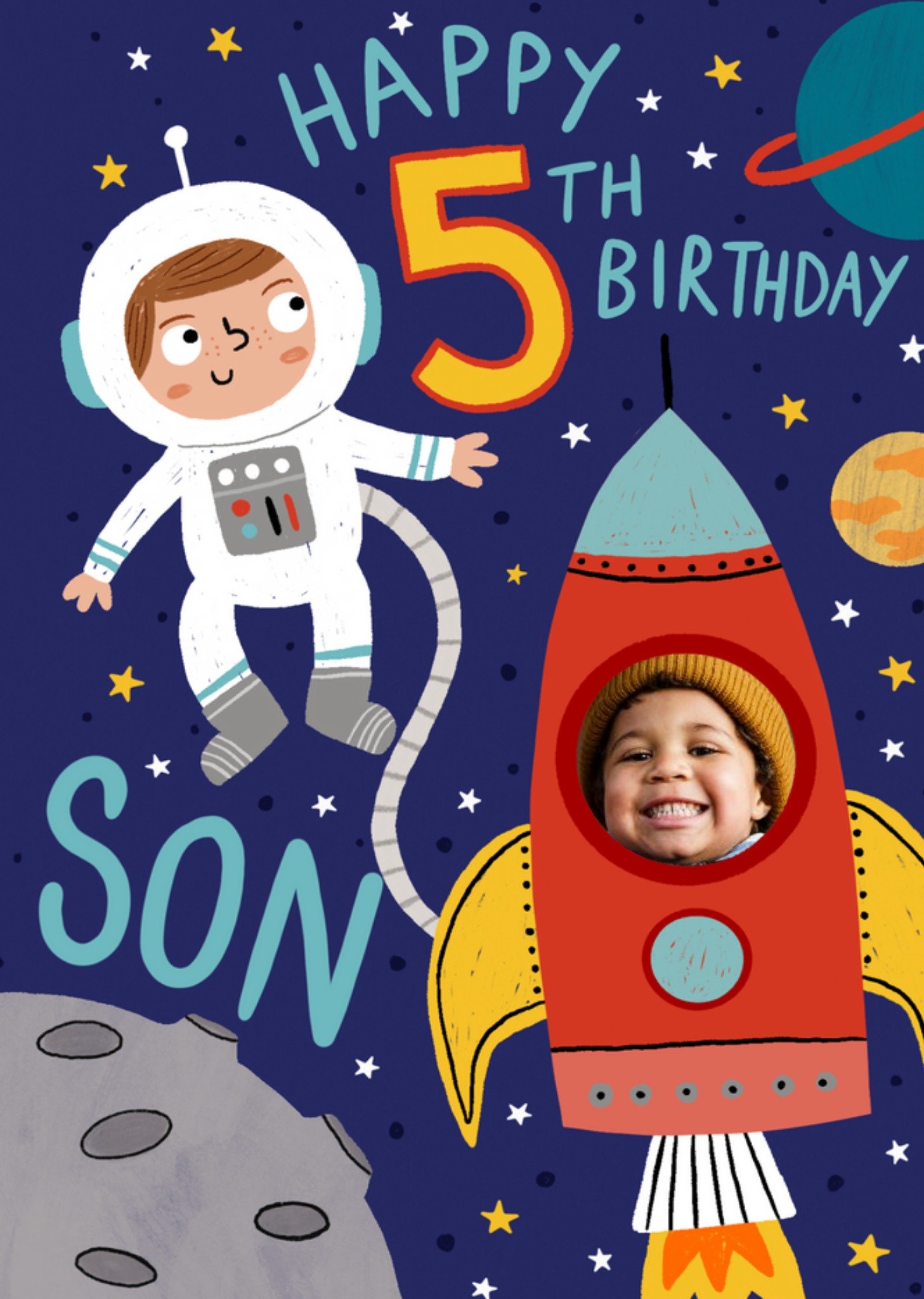 Happy 5th Birthday Son Space Rocket Astronaut Birthday Card Ecard