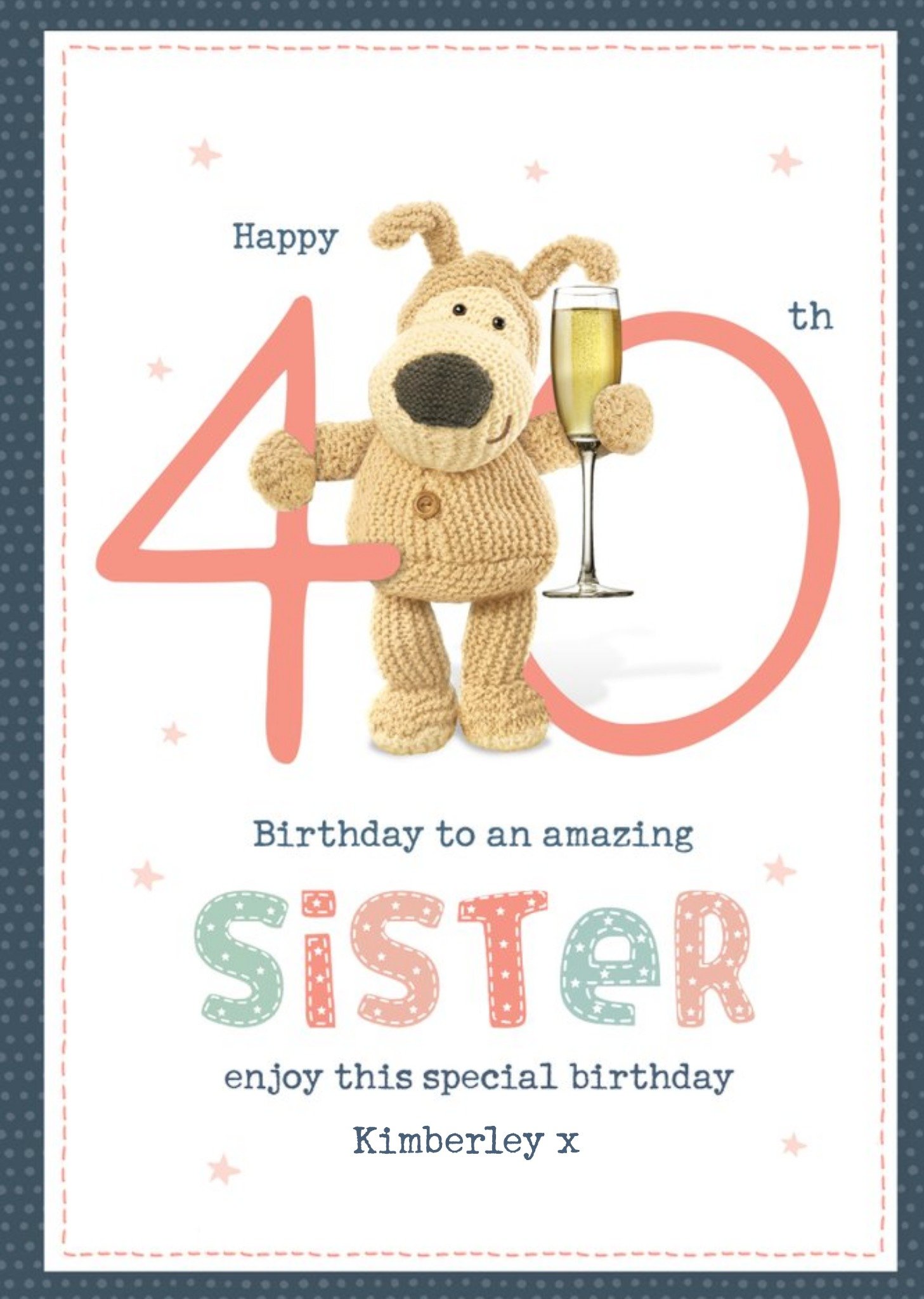 Boofle Happy 40th Birthday To An Amazing Sister Card, Large