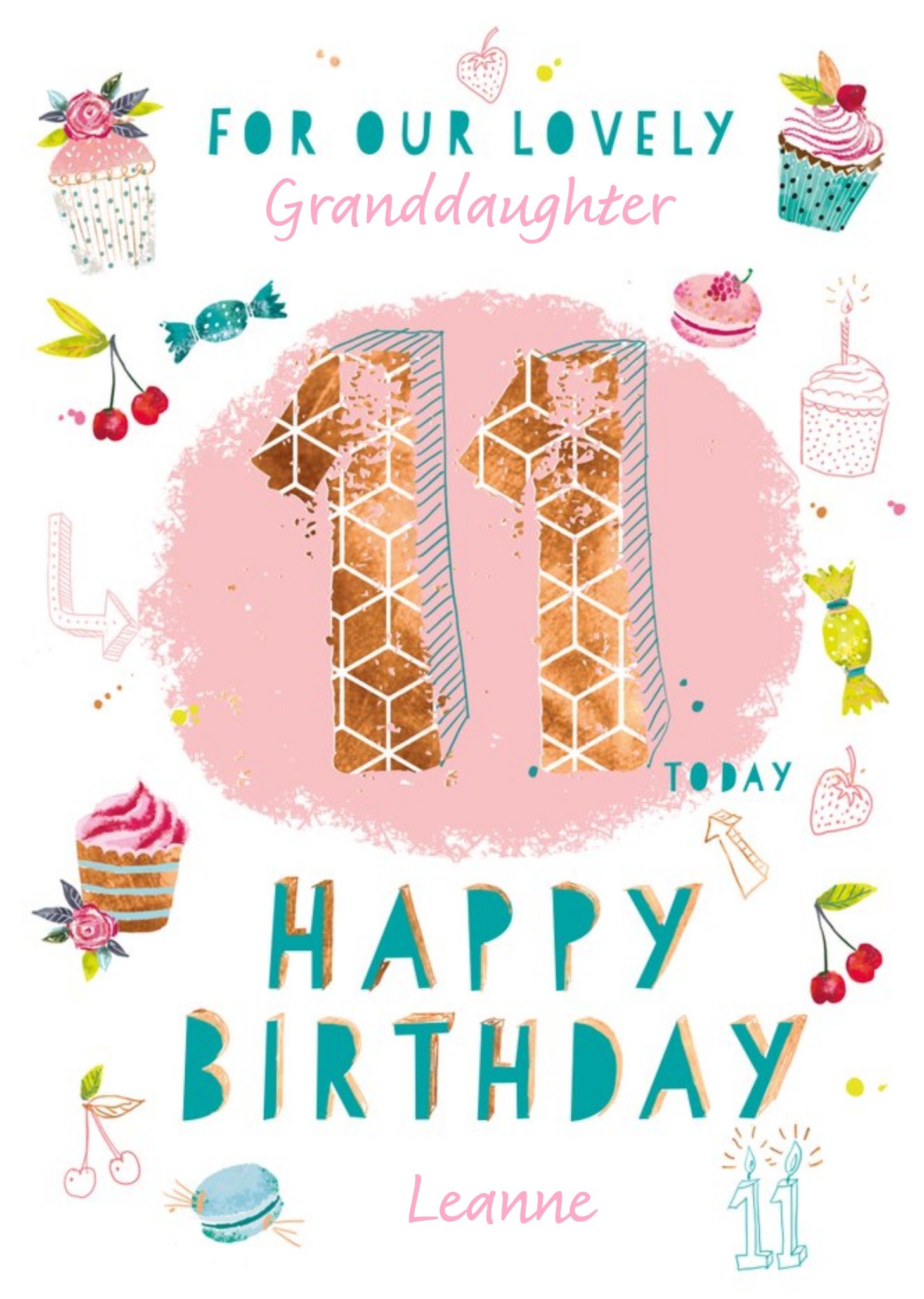Ling Design Illustration Of Cupcakes Sweets And Other Treats Granddaughter's Eleventh Birthday Card 