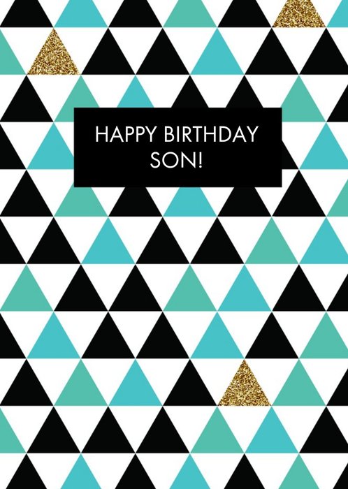 Turquoise Geometric Shapes Personalised Happy Birthday Card For Son