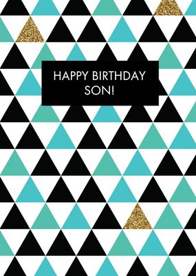 Turquoise Geometric Shapes Personalised Happy Birthday Card For Son