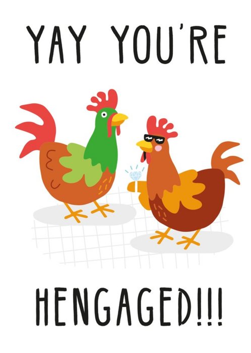 Illustration Of Two Chickens You're Hengaged! Engagement Card