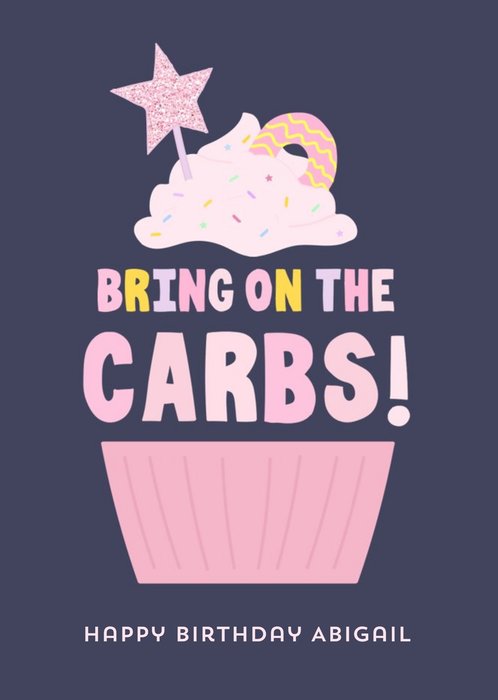 Funny fitness healthy bring on the carbs birthday postcard