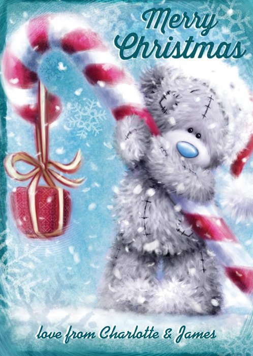 Me To You Tatty Teddy Candy Cane Personalised Christmas Card