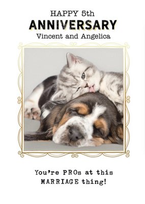Editable Cute Photographic Dog And Kitten Anniversary Card