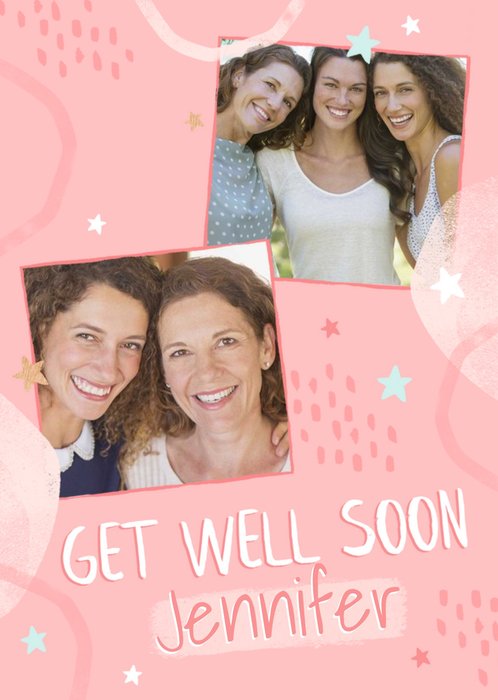 Photo Frames On An Abstract Pattern Background Get Well Soon Photo Upload Card