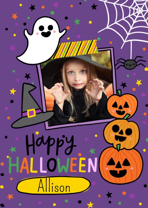 Bright Illustrated Happy Halloween Photo Upload Card