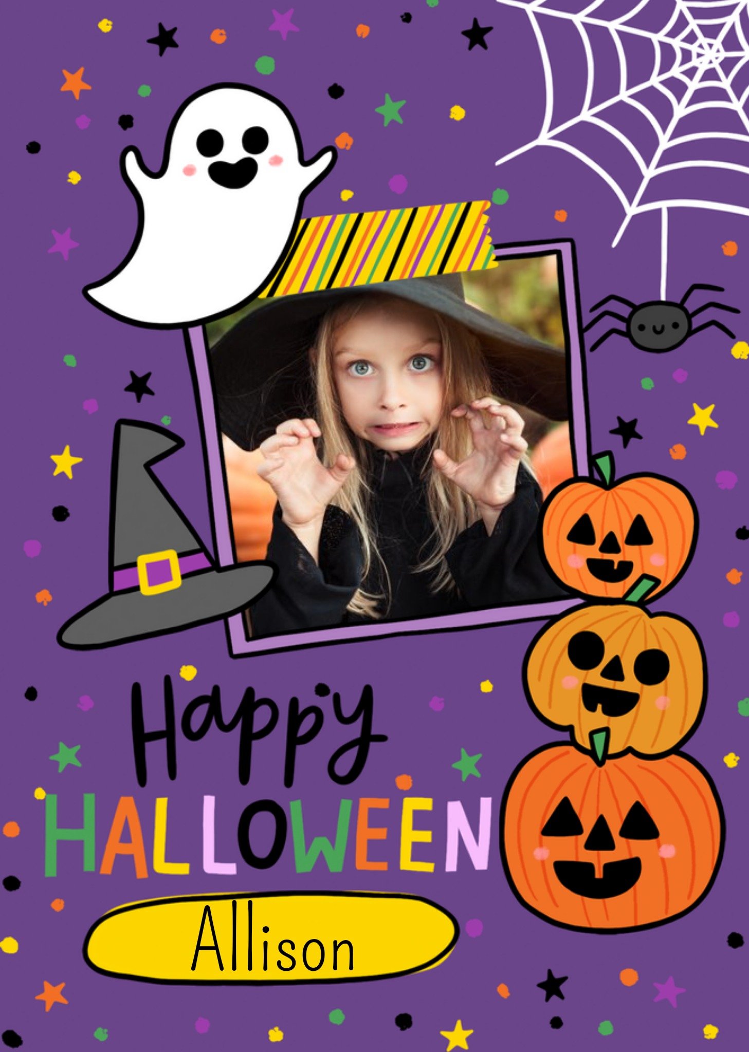 Moonpig Bright Illustrated Happy Halloween Photo Upload Card Ecard