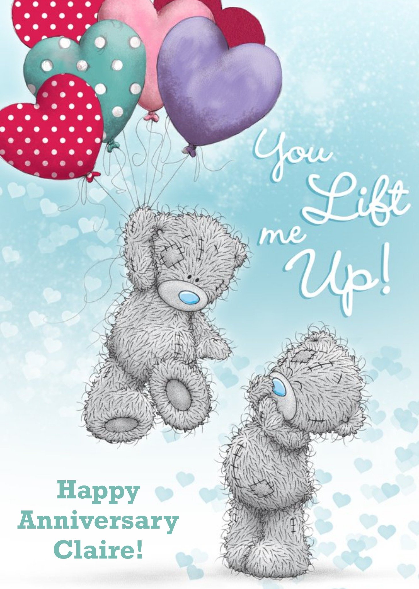 Me To You Tatty Teddy You Lift Me Up Personalised Happy Anniversary Card Ecard