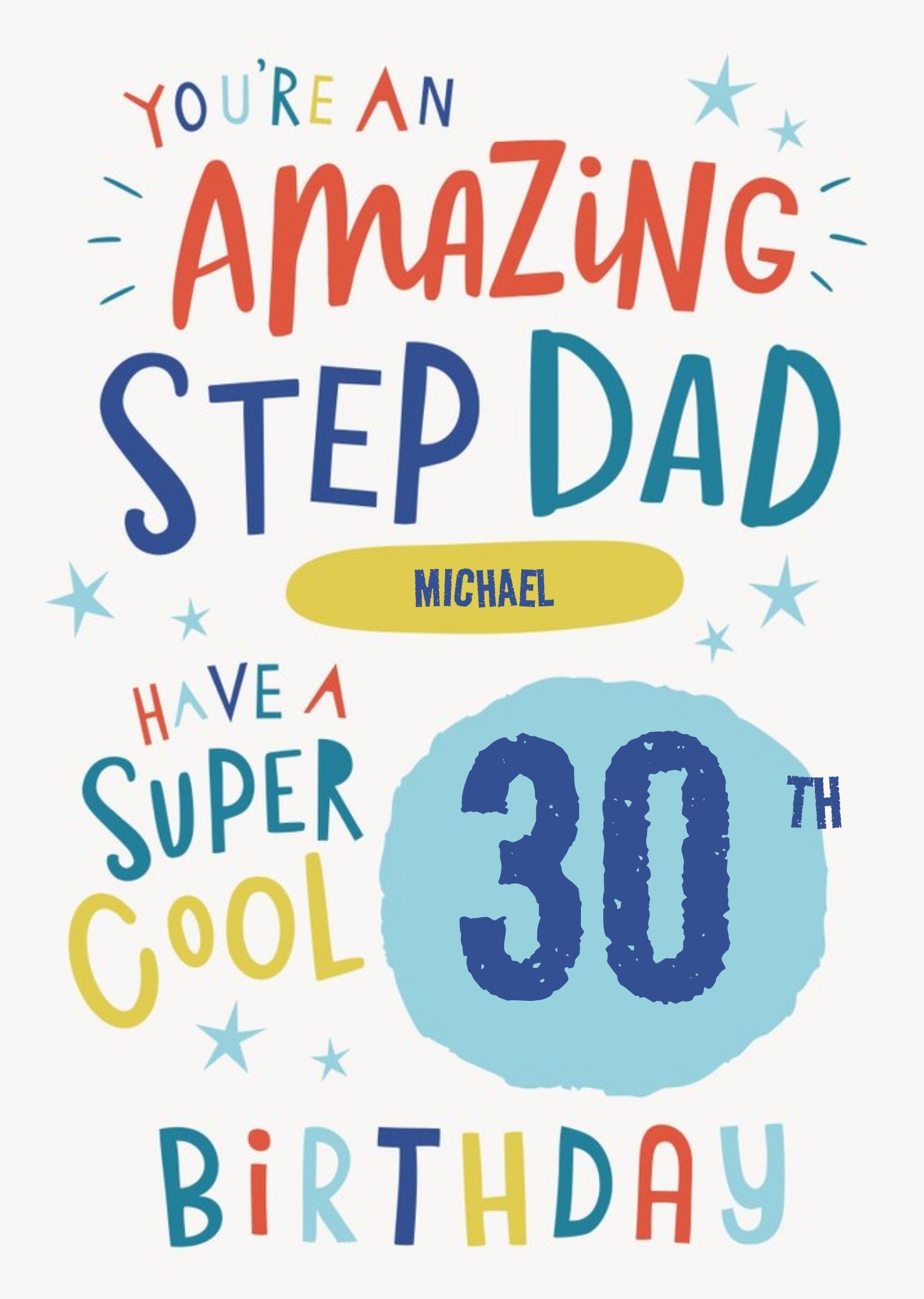 Moonpig Cool Star Typographic Customisable Age Step-Dad Birthday Card Ecard