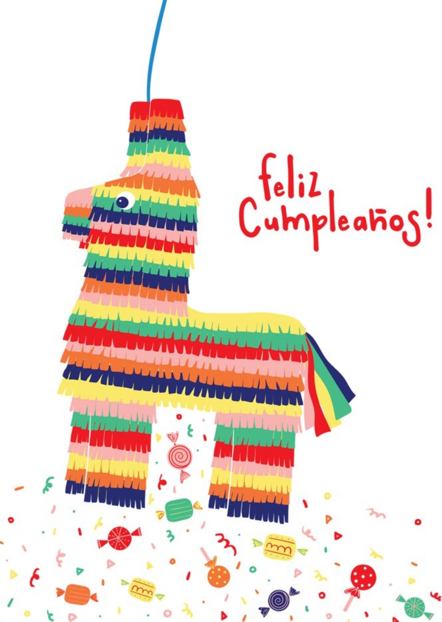 Modern Illustrated Pinata Feliz Cumpleanos Birthday Card Ecard