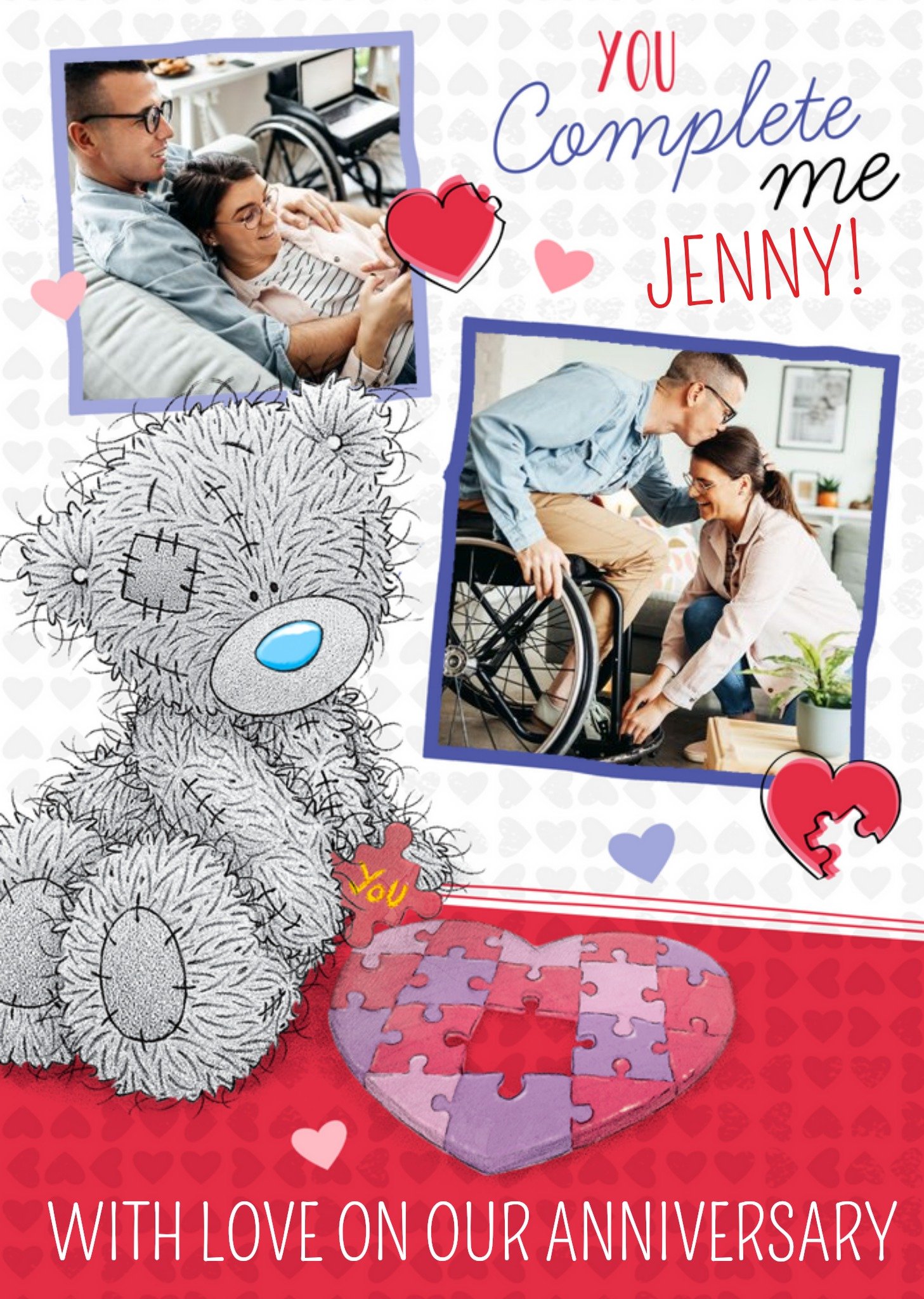 Me To You Tatty Teddy You Complete Me Personalised Photo Upload Anniversary Card Ecard