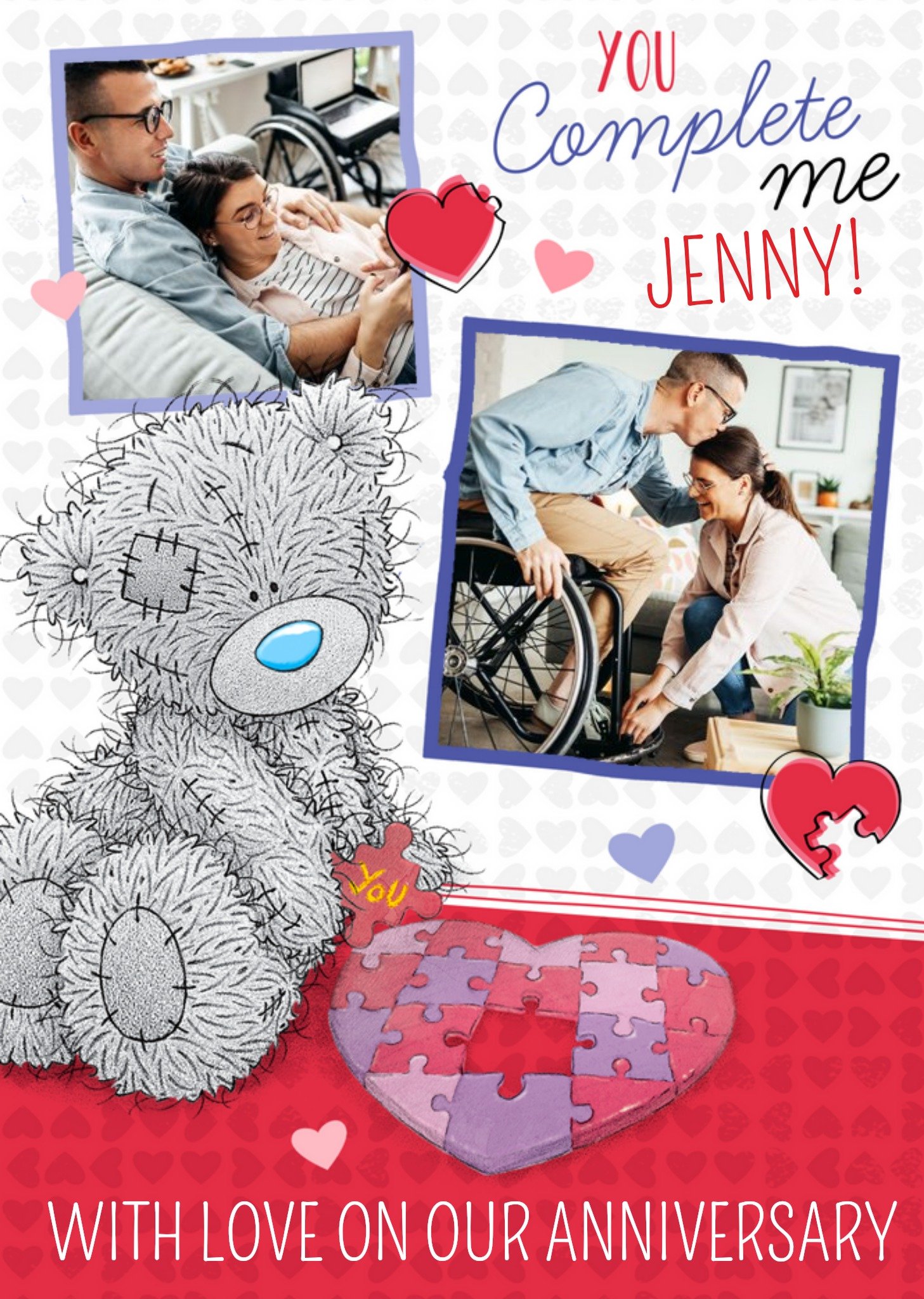 Me To You Tatty Teddy You Complete Me Personalised Photo Upload Anniversary Card