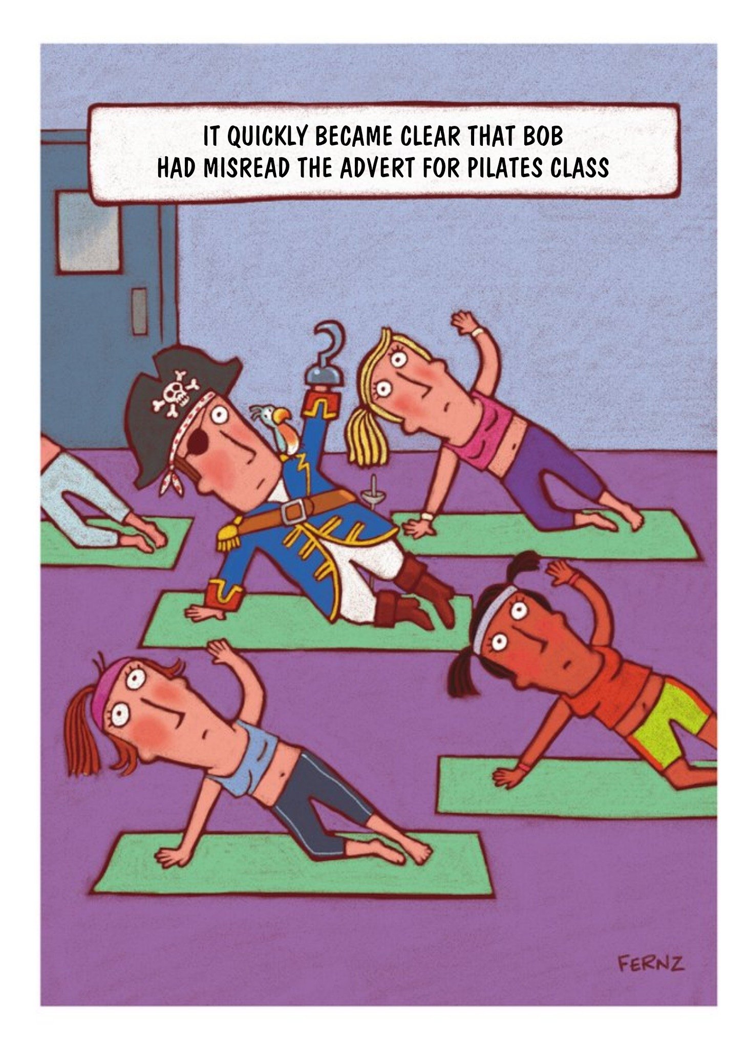 Moonpig Funny Cartoon Birthday Card - Pirates Pilates - Fitness - Exercise, Large